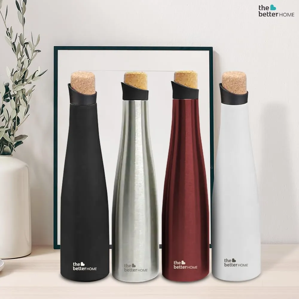 The Better Home 500ml Insulated Stainless Steel Water Bottle with Cork Cap | Insulation Upto 18hrs | Insulated Water Bottle |Hot and Cold Water for Office| Airtight | Leak Proof | BPA Free |Silver