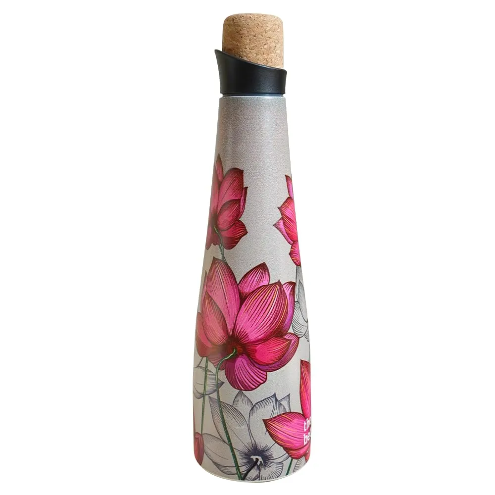 The Better Home 750ml Insulated Stainless Steel Water Bottle | 8 Hrs Insulation Cork Cap | Hot & Cold Office | Leakproof | Insulated Water Bottle | (Pink Lotus)