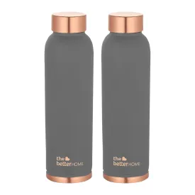 The Better Home Copper Water Bottle 1 Litre | Water Bottle For Office | Water Bottle For Kids | 100% Pure Copper Insulation Wide Mouth With Ergonomic Design | Water Bottle For Home - Grey Pack of 2