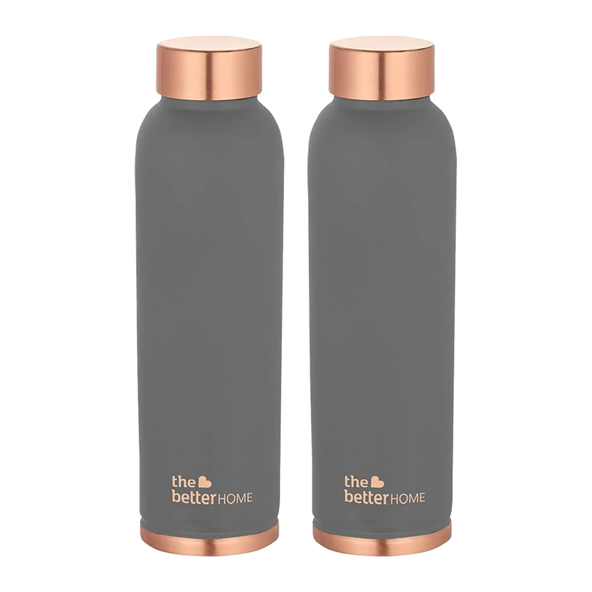 The Better Home Copper Water Bottle 1 Litre | Water Bottle For Office | Water Bottle For Kids | 100% Pure Copper Insulation Wide Mouth With Ergonomic Design | Water Bottle For Home - Grey Pack of 2