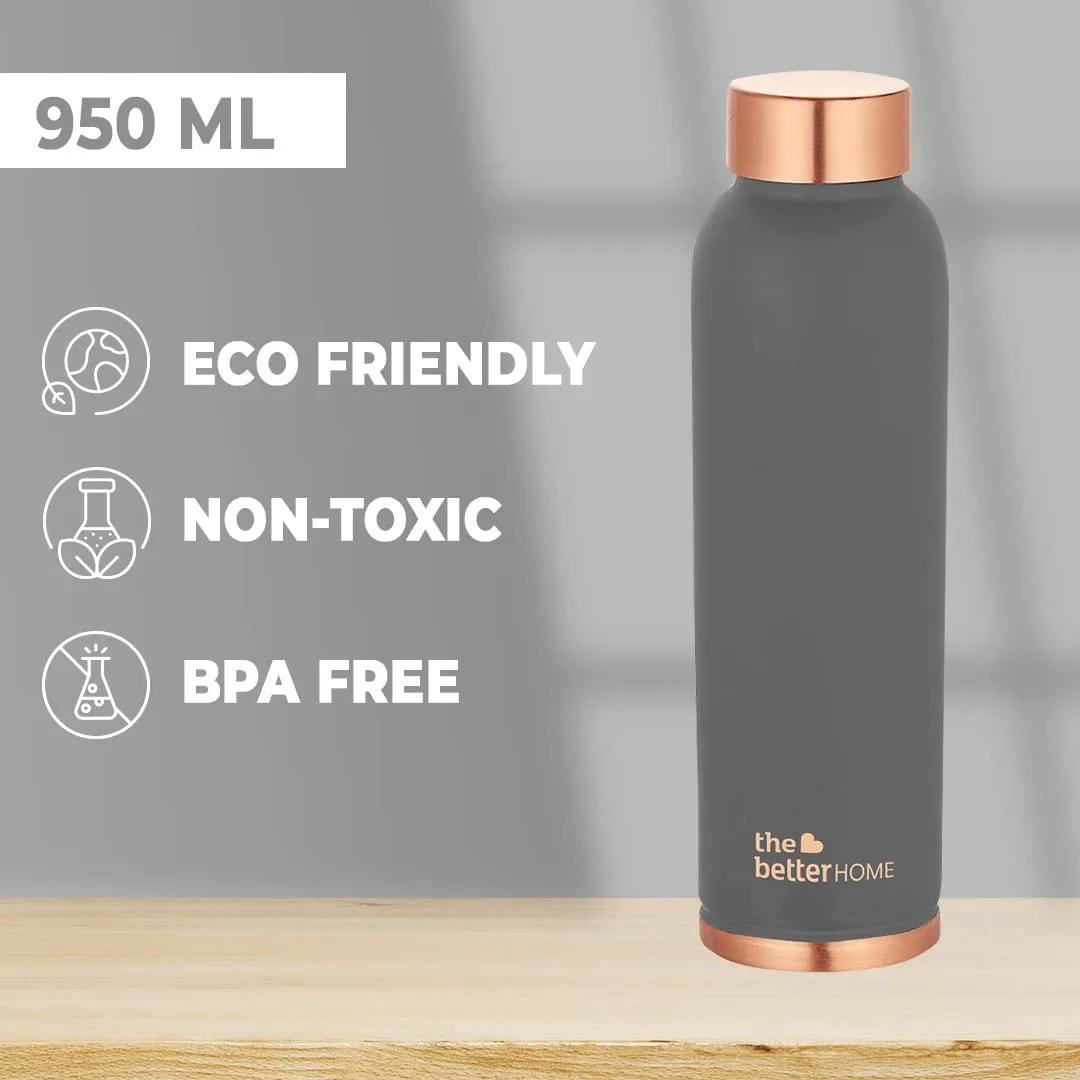 The Better Home Copper Water Bottle 1 Litre | Water Bottle For Office | Water Bottle For Kids | 100% Pure Copper Insulation Wide Mouth With Ergonomic Design | Water Bottle For Home - Grey Pack of 2