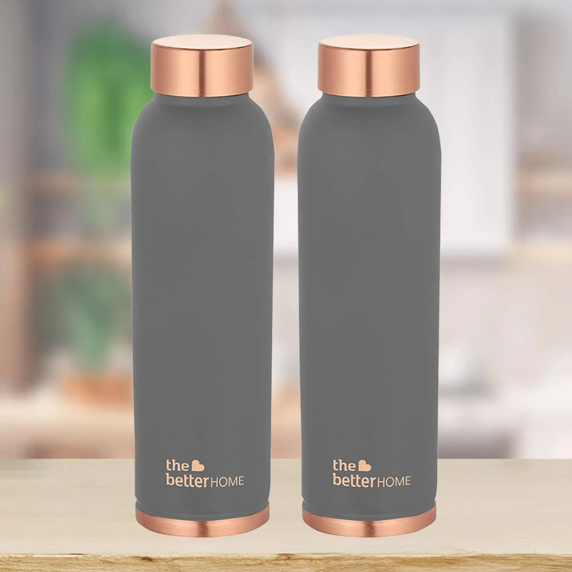 The Better Home Copper Water Bottle 1 Litre | Water Bottle For Office | Water Bottle For Kids | 100% Pure Copper Insulation Wide Mouth With Ergonomic Design | Water Bottle For Home - Grey Pack of 2