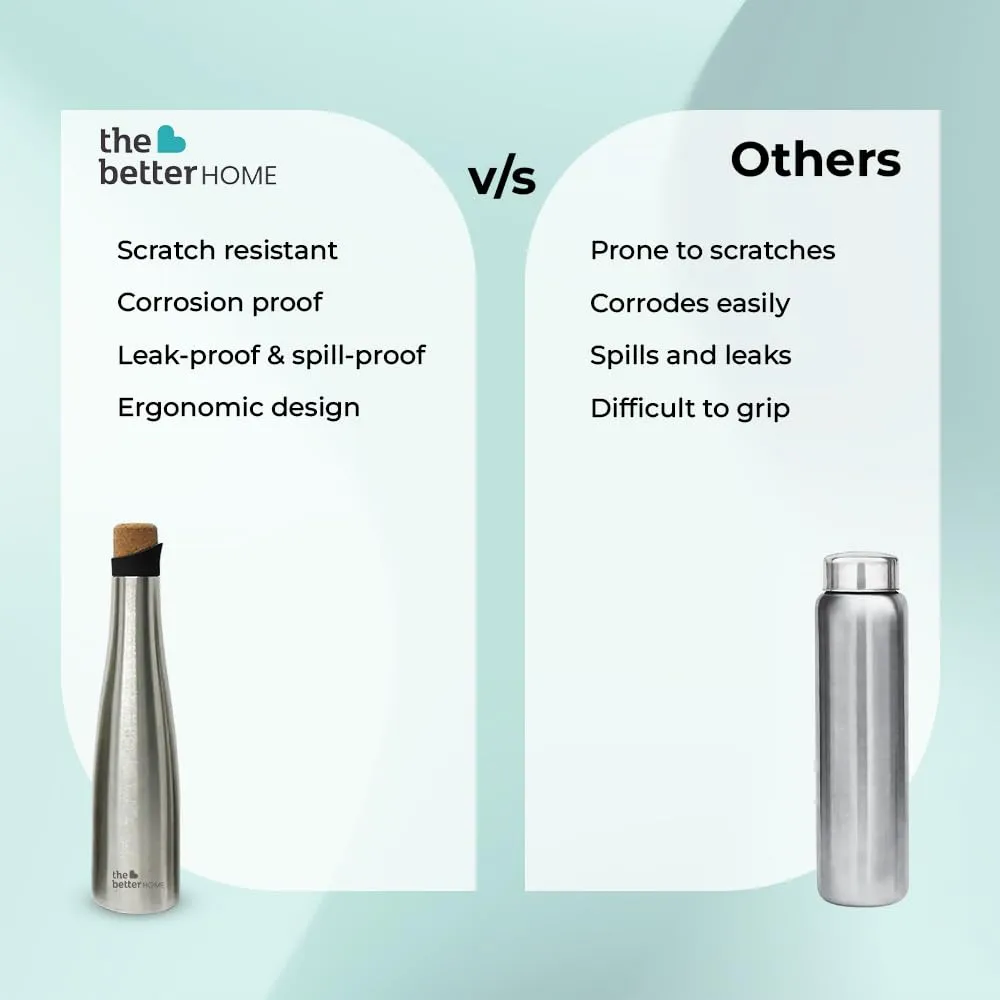 The Better Home Insulated Cork Water Bottle|Hot & Cold Water Bottle 500 Ml -Silver |Easy Pour| Bottle for Fridge/School/Outdoor/Gym/Home/Office/Boys/Girls/Kids, Leak Proof and BPA Free