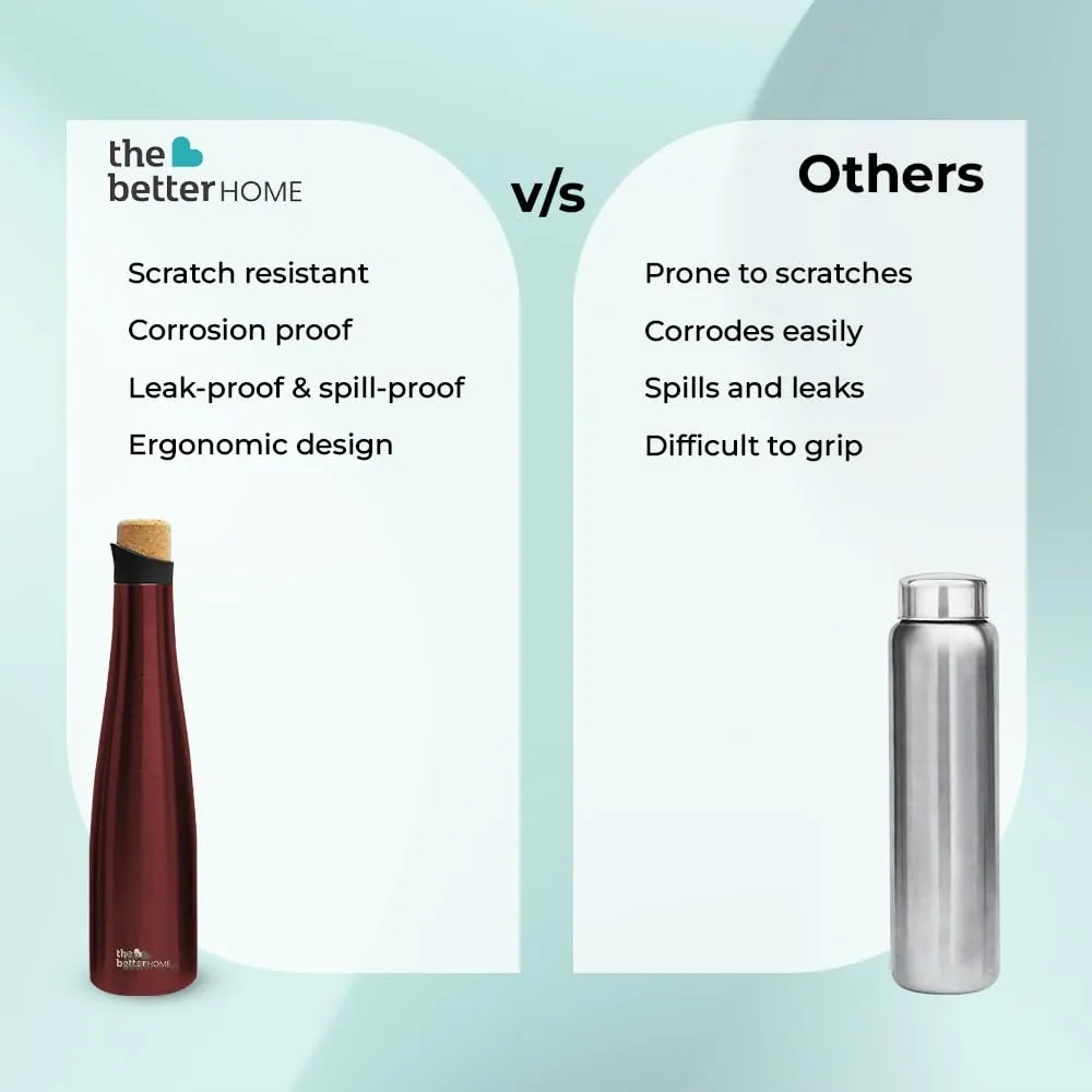 The Better Home Insulated Cork Water Bottle|Hot & Cold Water Bottle 500 Ml -Wine |Easy Pour| Bottle for Fridge/School/Outdoor/Gym/Home/Office/Boys/Girls/Kids, Leak Proof (Pack of 1, Wine)