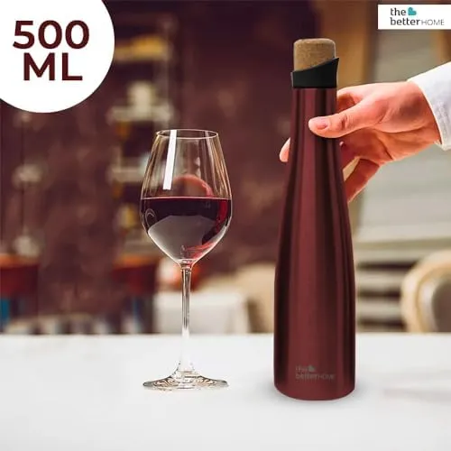 The Better Home Insulated Cork Water Bottle|Hot & Cold Water Bottle 500 Ml -Wine |Easy Pour| Bottle for Fridge/School/Outdoor/Gym/Home/Office/Boys/Girls/Kids, Leak Proof (Pack of 1, Wine)