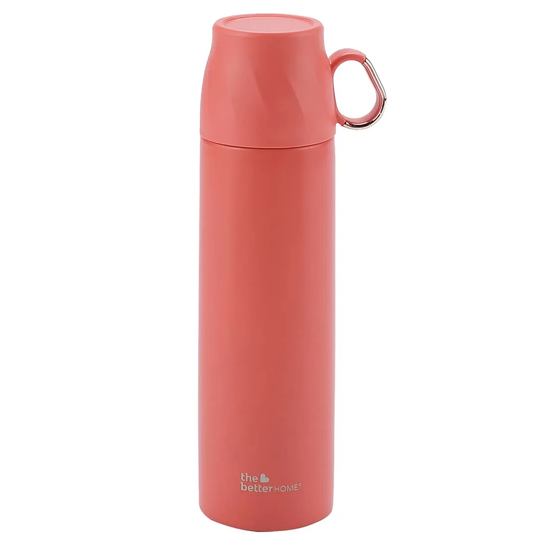 The Better Home Insulated Flask 500ml with Cup, Thermos Flask, Coffee Flask & Tea Flask for Home & Office Use, Leak Proof & Rust Proof Small Flask, 6 Hours Hot & Cold (Orange, Stainless Steel)