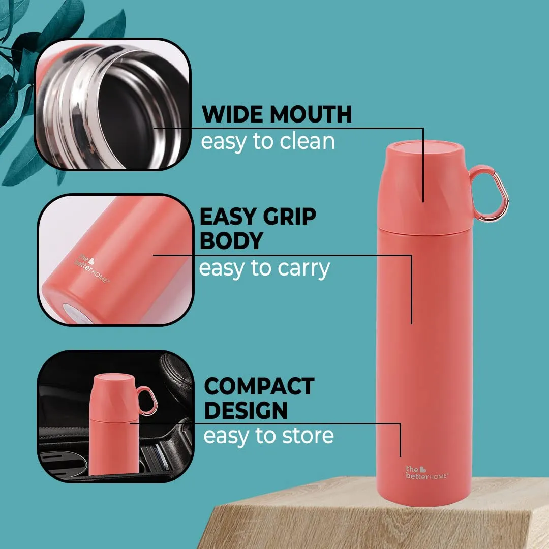 The Better Home Insulated Flask 500ml with Cup, Thermos Flask, Coffee Flask & Tea Flask for Home & Office Use, Leak Proof & Rust Proof Small Flask, 6 Hours Hot & Cold (Orange, Stainless Steel)