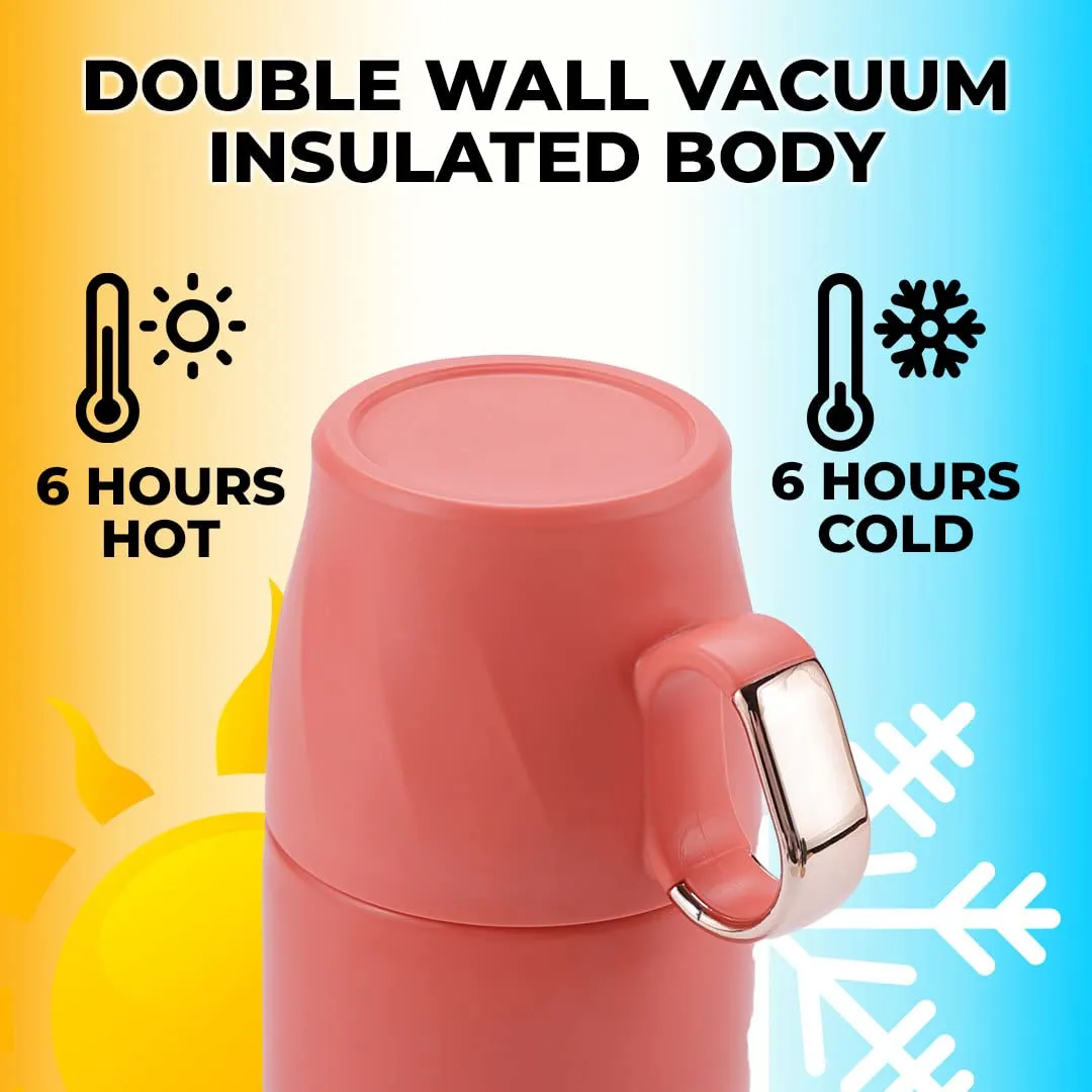 The Better Home Insulated Flask 500ml with Cup, Thermos Flask, Coffee Flask & Tea Flask for Home & Office Use, Leak Proof & Rust Proof Small Flask, 6 Hours Hot & Cold (Orange, Stainless Steel)