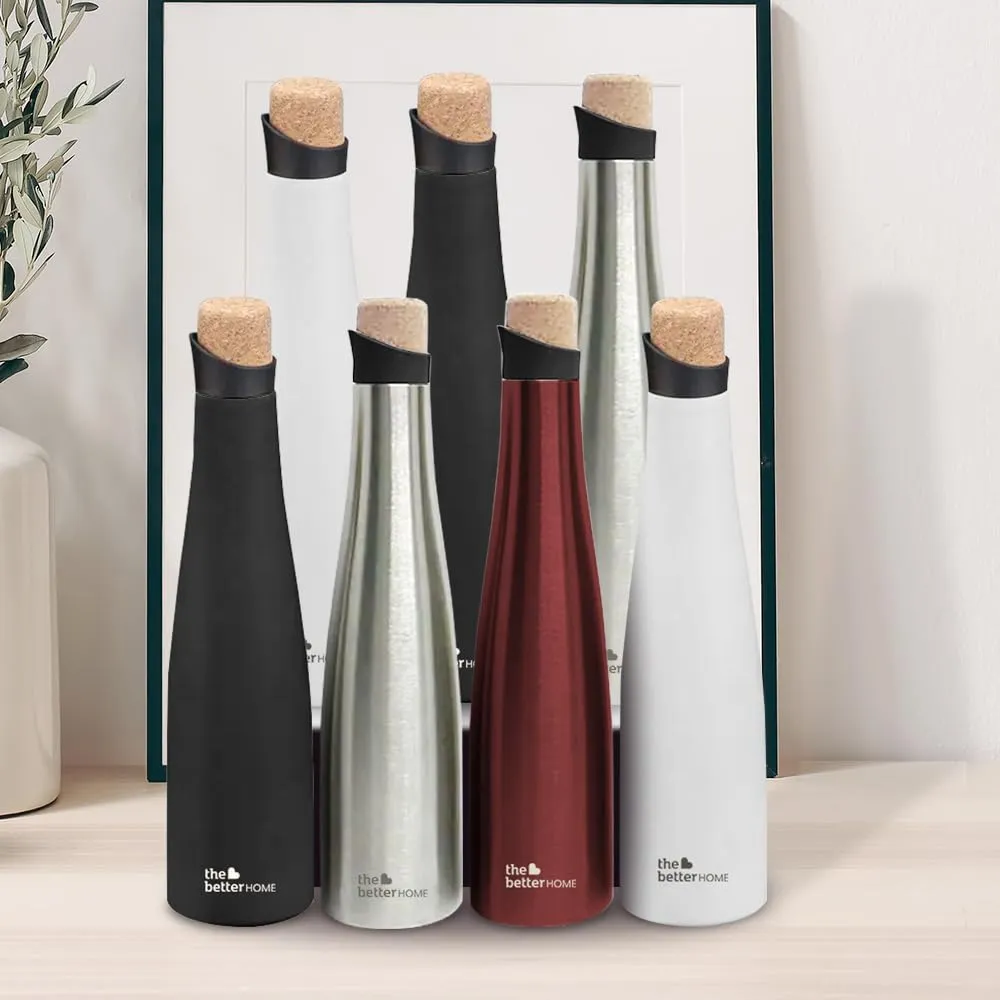 The Better Home Insulated Stainless Steel Water Bottle with Cork Cap | 18 Hours Insulation | Pack of 3-500ml Each | Hot Cold Water for Office School Gym | Leak Proof & BPA Free | Wine Colour