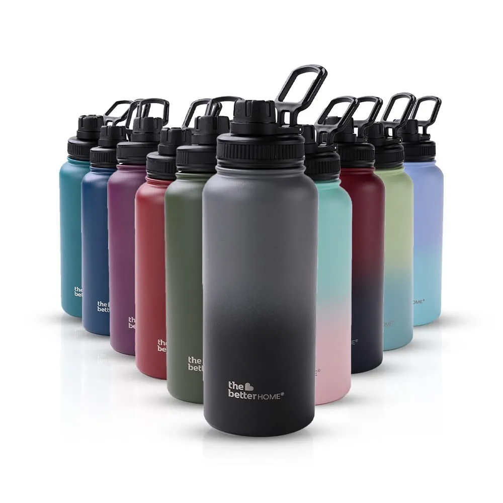 The Better Home Insulated Water Bottle 1 Litre | Double Wall Hot and Cold Water for Home, Gym, Office | Easy to Carry & Store | Insulated Stainless Steel Bottle (Pack of 1, Black - Grey)