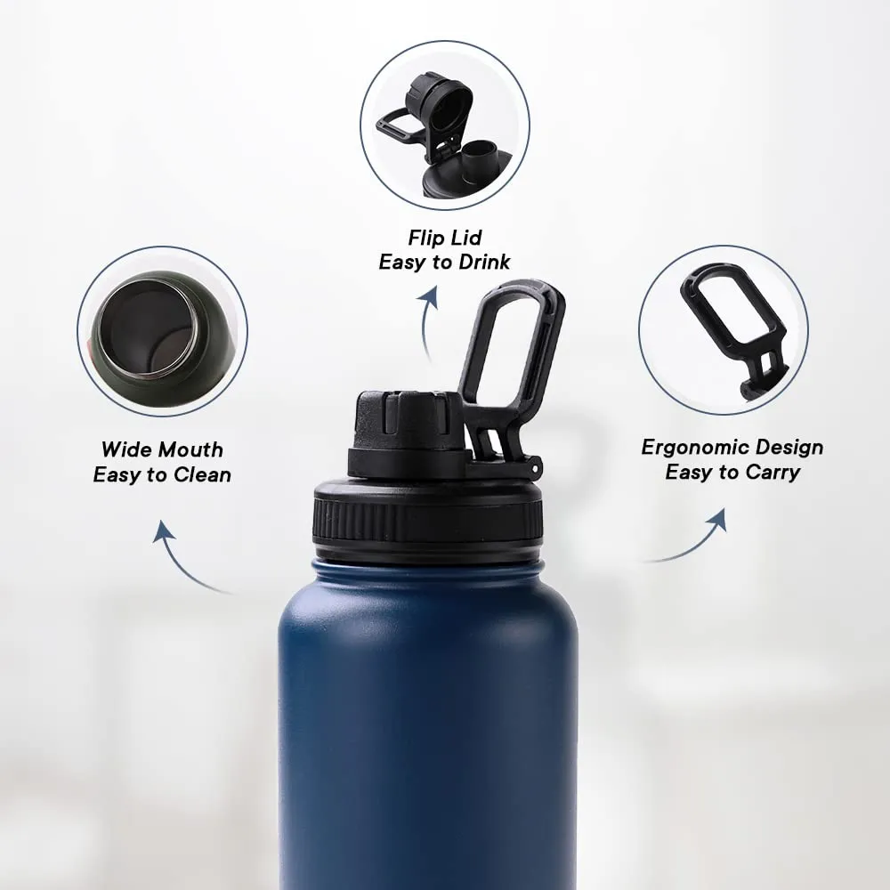 The Better Home Insulated Water Bottle 1 Litre | Double Wall Hot and Cold Water for Home, Gym, Office | Easy to Carry & Store | Insulated Stainless Steel Bottle (Pack of 1, Deep Blue)