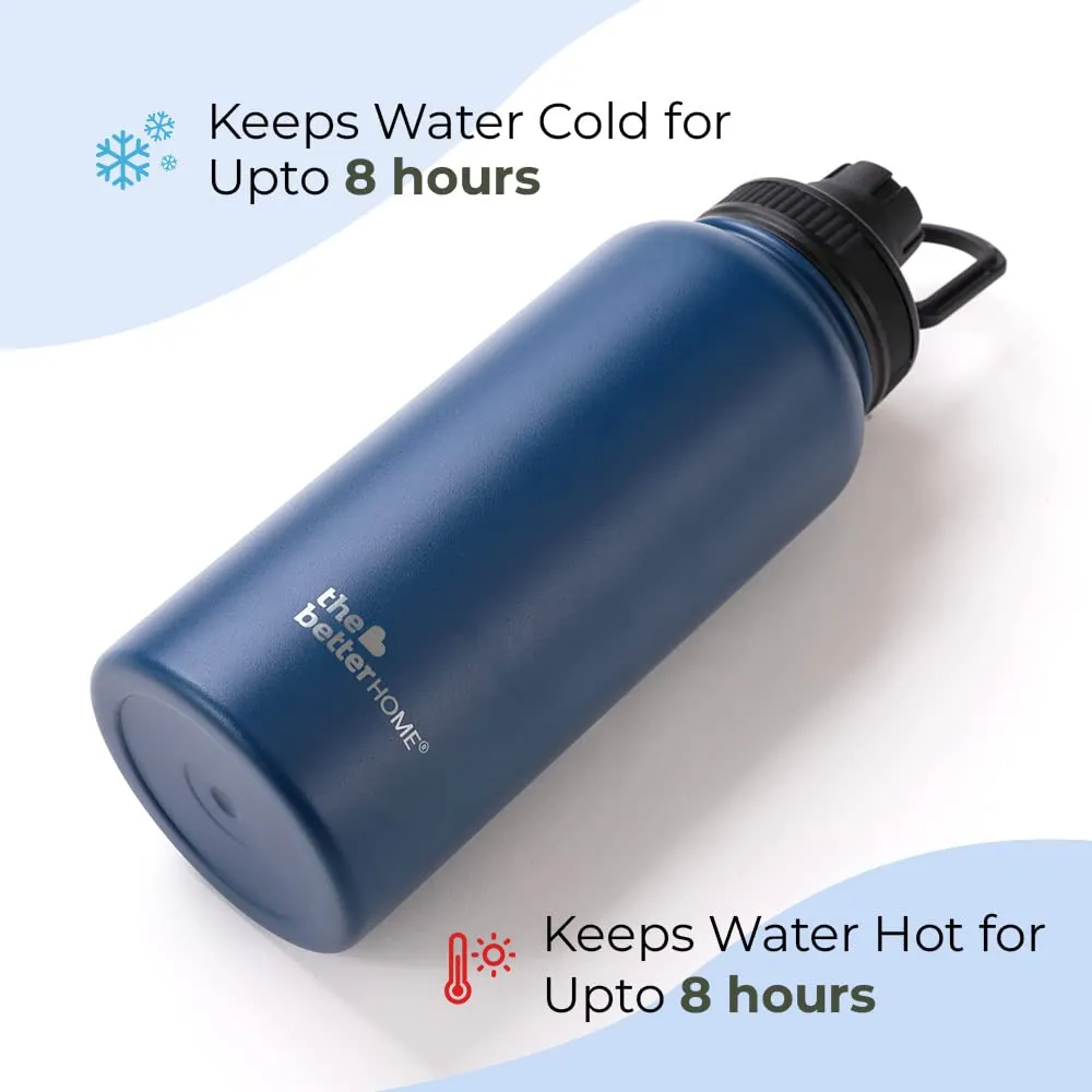 The Better Home Insulated Water Bottle 1 Litre | Double Wall Hot and Cold Water for Home, Gym, Office | Easy to Carry & Store | Insulated Stainless Steel Bottle (Pack of 1, Deep Blue)