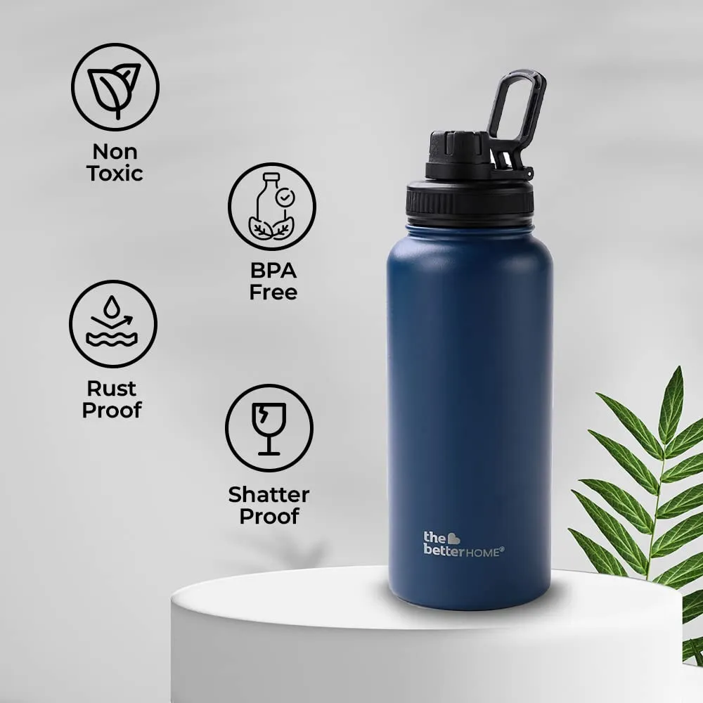 The Better Home Insulated Water Bottle 1 Litre | Double Wall Hot and Cold Water for Home, Gym, Office | Easy to Carry & Store | Insulated Stainless Steel Bottle (Pack of 1, Deep Blue)