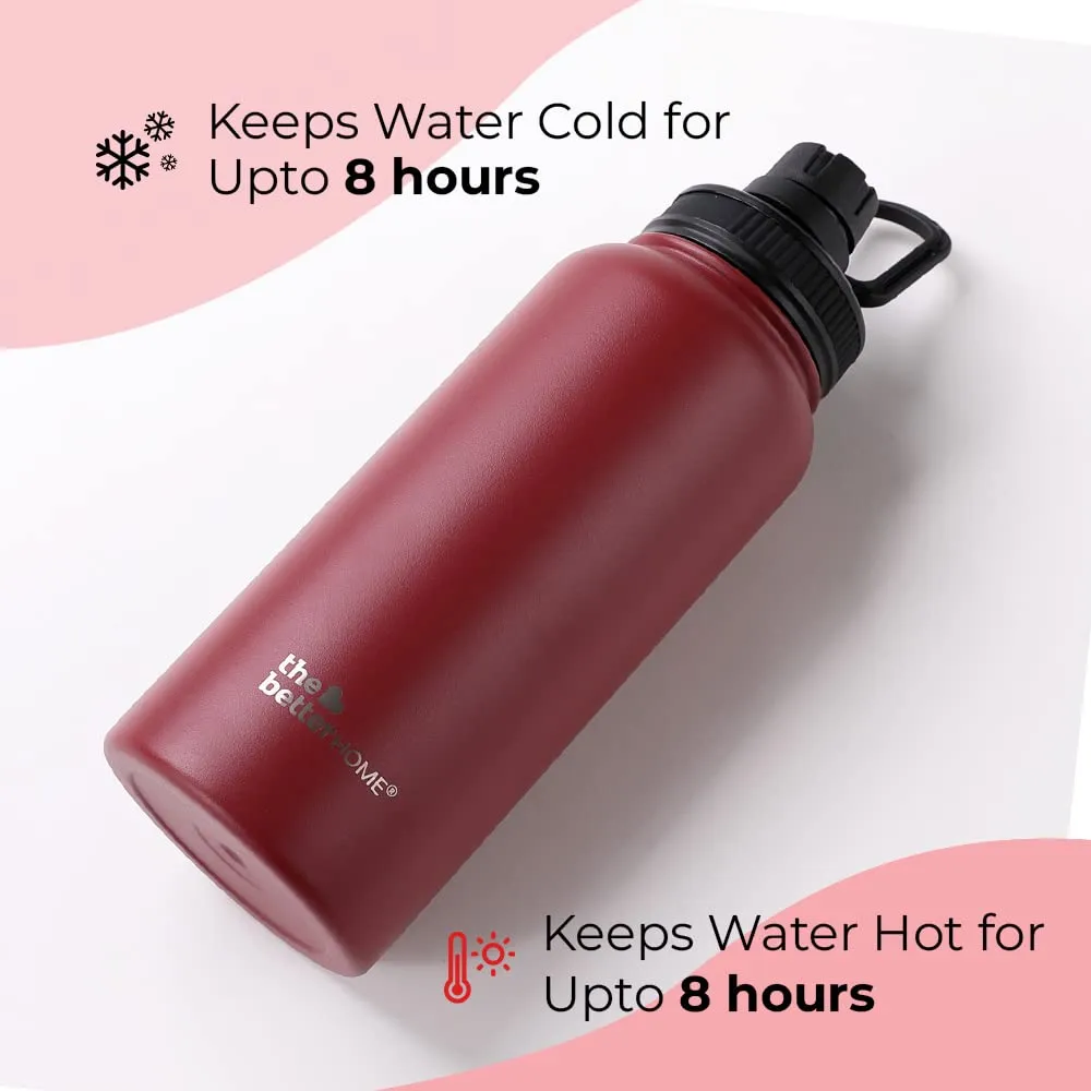 The Better Home Insulated Water Bottle 1 Litre | Double Wall Hot and Cold Water for Home, Gym, Office | Easy to Carry & Store | Insulated Stainless Steel Bottle (Pack of 1, Maroon)