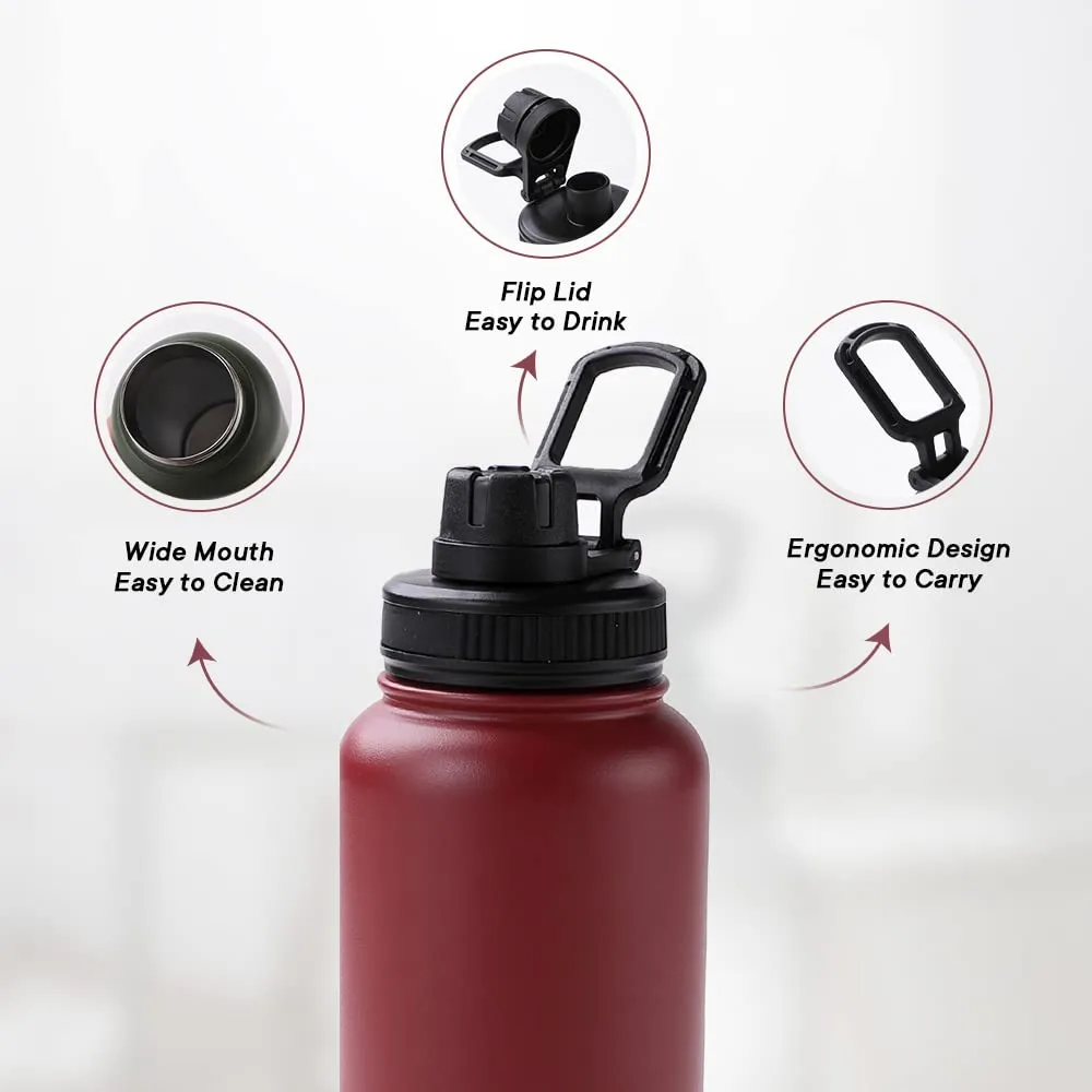 The Better Home Insulated Water Bottle 1 Litre | Double Wall Hot and Cold Water for Home, Gym, Office | Easy to Carry & Store | Insulated Stainless Steel Bottle (Pack of 1, Maroon)