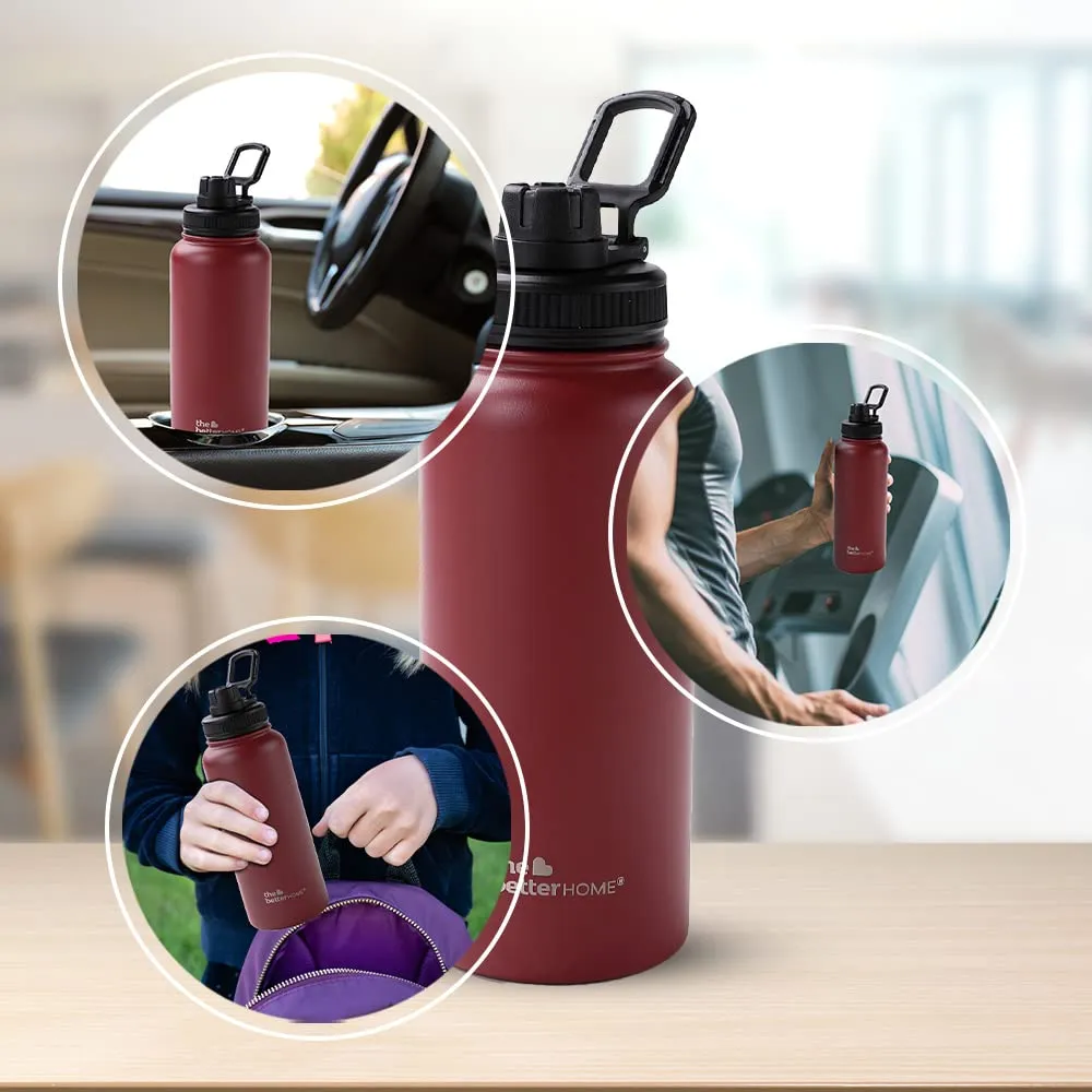 The Better Home Insulated Water Bottle 1 Litre | Double Wall Hot and Cold Water for Home, Gym, Office | Easy to Carry & Store | Insulated Stainless Steel Bottle (Pack of 1, Maroon)