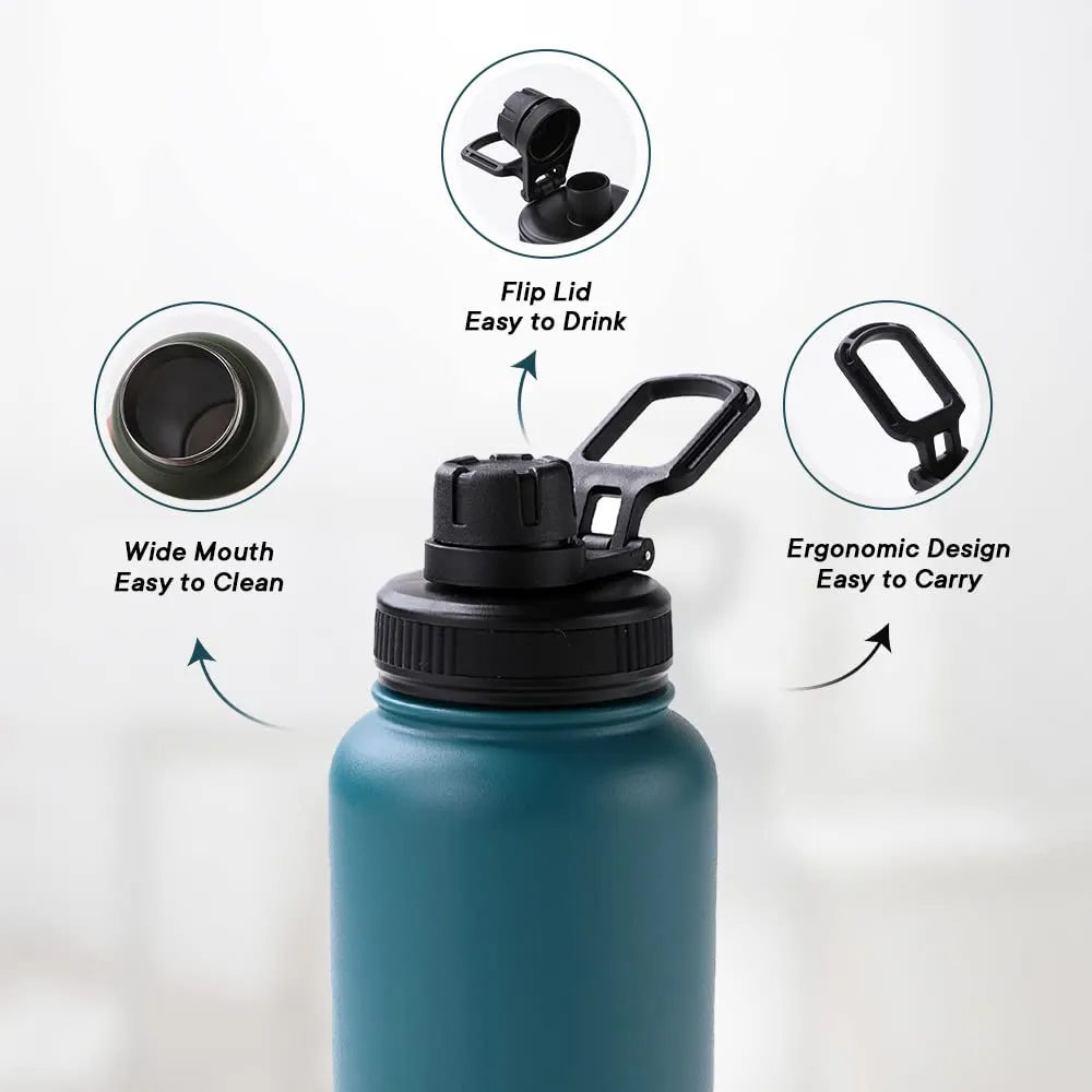 The Better Home Insulated Water Bottle 1 Litre | Double Wall Hot and Cold Water for Home, Gym, Office | Easy to Carry & Store | Insulated Stainless Steel Bottle (Pack of 1, Teal)