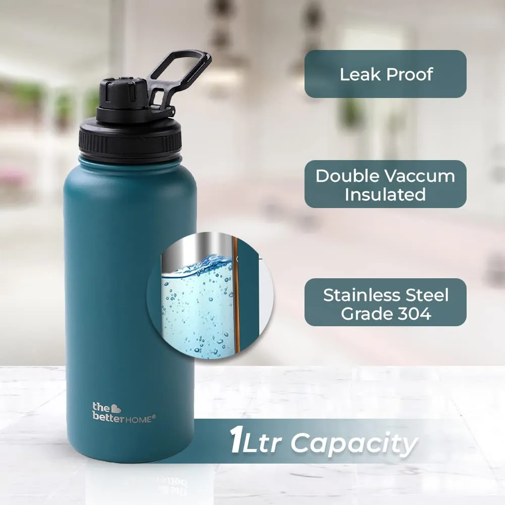 The Better Home Insulated Water Bottle 1 Litre | Double Wall Hot and Cold Water for Home, Gym, Office | Easy to Carry & Store | Insulated Stainless Steel Bottle (Pack of 1, Teal)