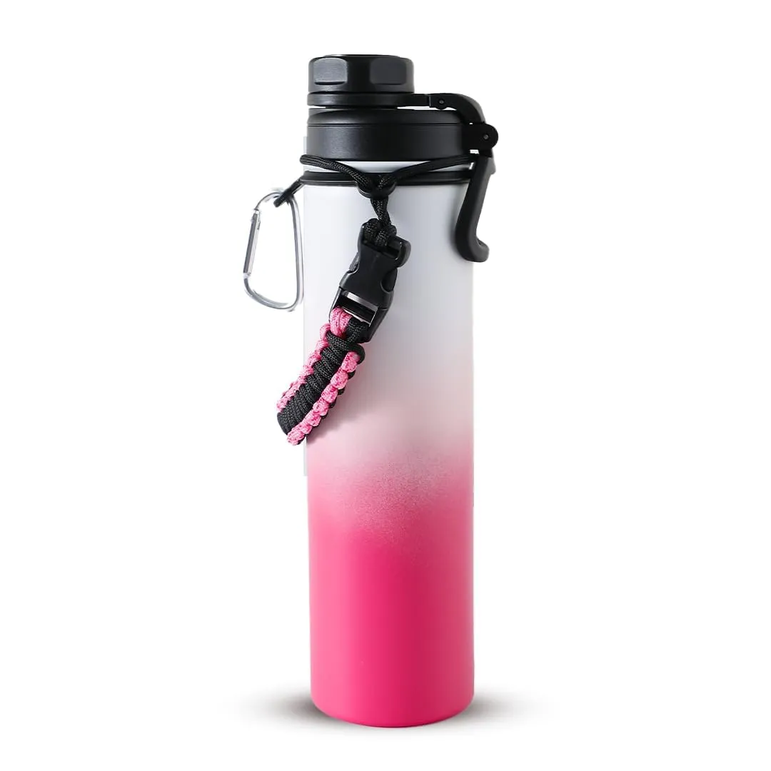 The Better Home Insulated Water Bottle for Gym Kids Office|Thermos Stainless Steel Vacuum Insulated Flask with Rope and Carabiner 18 hrs Hot Water Bottle for Boys and Girls | 750ml (Pink-White)