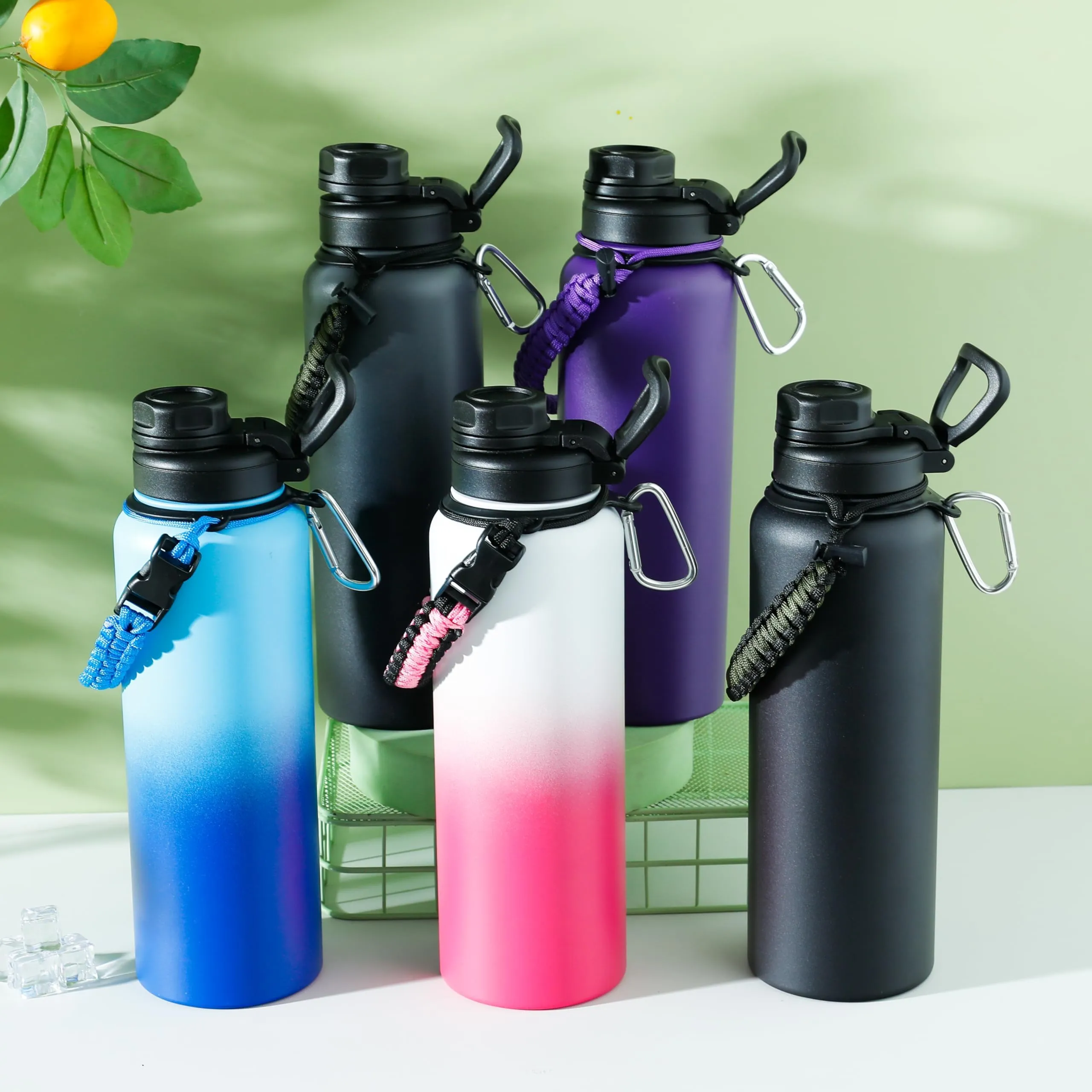 The Better Home Insulated Water Bottle for Gym Kids Office|Thermos Stainless Steel Vacuum Insulated Flask with Rope and Carabiner Hot Water Bottle for Boys and Girls | 1.2 Litre (Black-Grey)