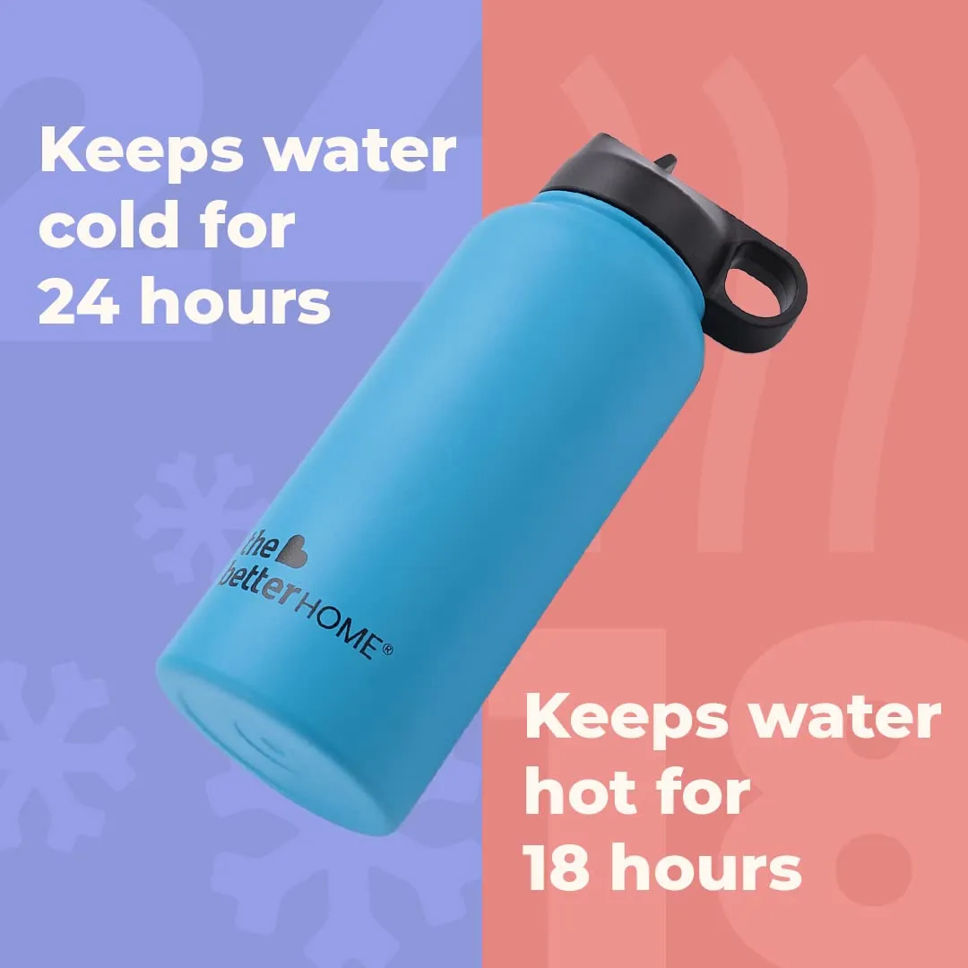 The Better Home Stainless Steel Insulated Sipper Water Bottle for Adults and Kids 1 Litre | Thermos Flask 1 Litre | Hot and Cold Insulated Water Bottle 1 Litre  (Blue, Set of 1)