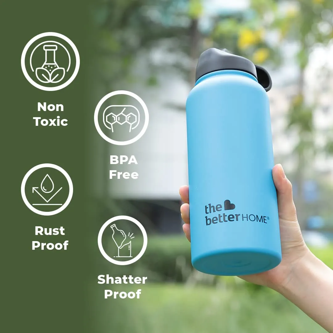 The Better Home Stainless Steel Insulated Sipper Water Bottle for Adults and Kids 1 Litre | Thermos Flask 1 Litre | Hot and Cold Insulated Water Bottle 1 Litre  (Blue, Set of 1)