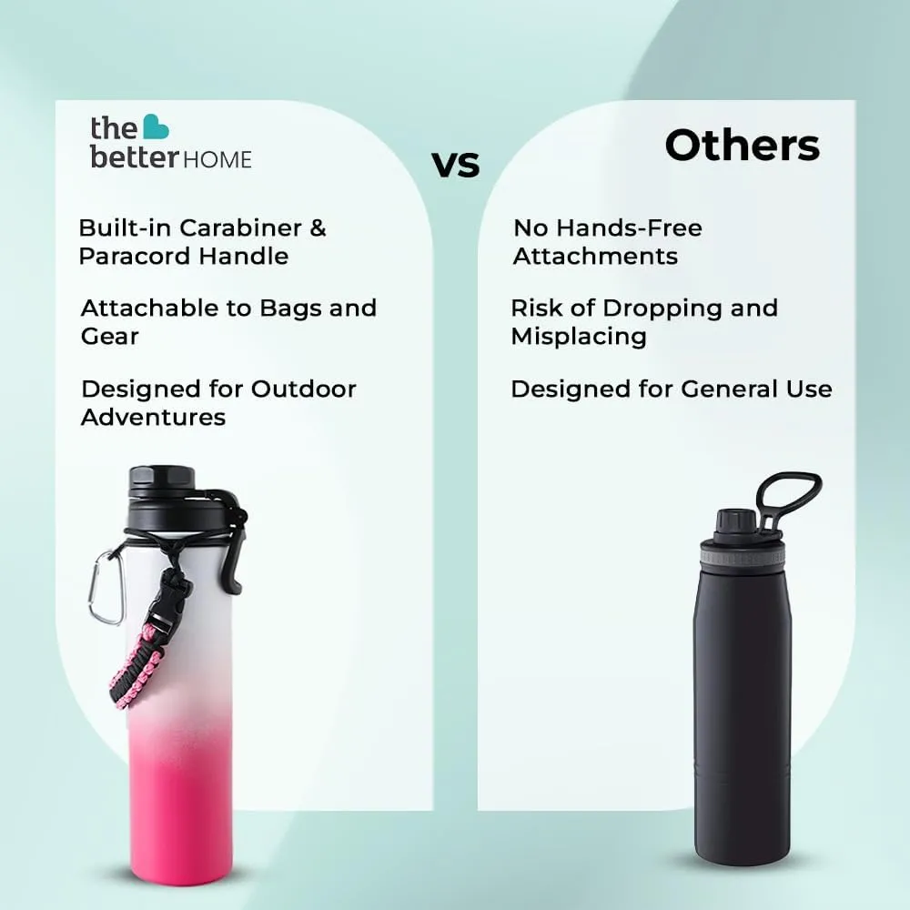 The Better Home Stainless Steel Insulated Water Bottles | 1200 ml Each | Thermos Flask Attachable to Bags & Gears | 6/12 hrs hot & Cold | Water Bottle for School Office Travel | Pink-White