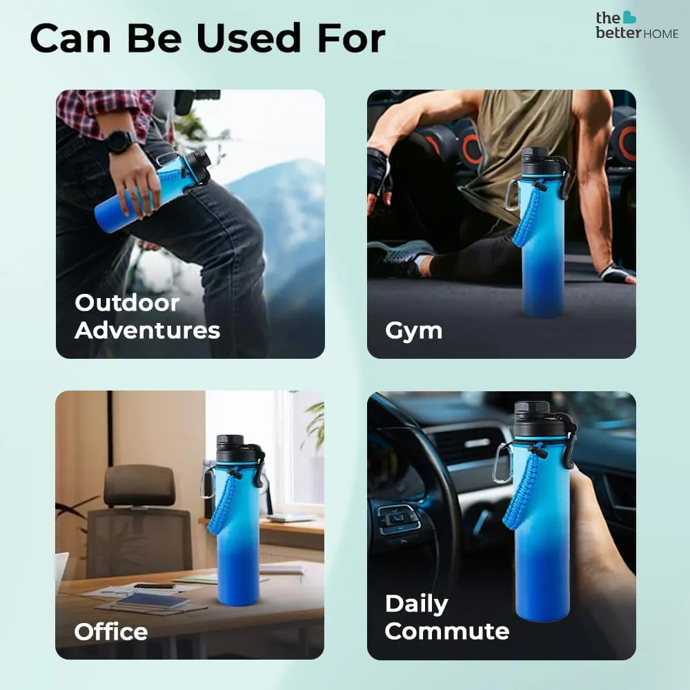 The Better Home Stainless Steel Insulated Water Bottles | 720 ml Each | Thermos Flask Attachable to Bags & Gears | 6/12 hrs hot & Cold | Water Bottle for School Office Travel | Blue-Aqua