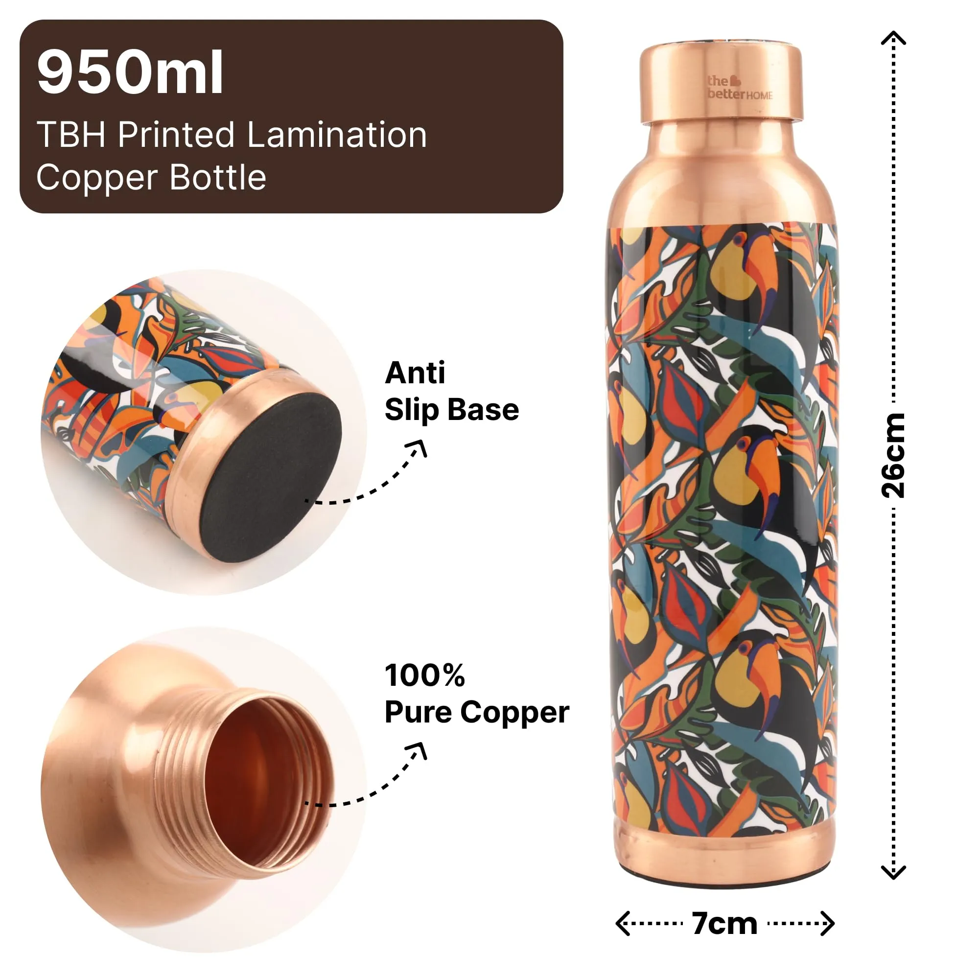 The Copper Water Bottle 950ml | Detox Water Bottle- Immunity Enhancing | Insulated Copper Bottle For Office/Home/Gym | Eco Friendly And Leakproof | Non-Toxic And BPA Free Water Bottle For Kids