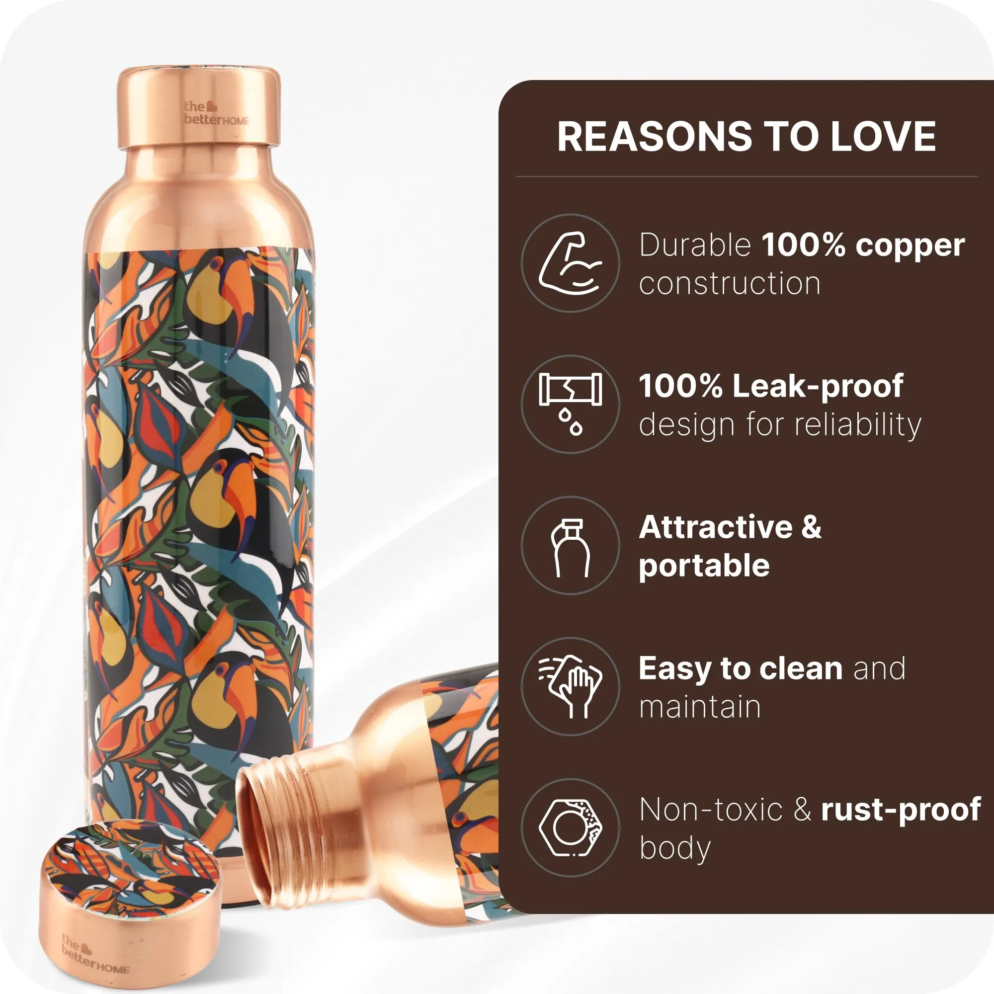 The Copper Water Bottle 950ml | Detox Water Bottle- Immunity Enhancing | Insulated Copper Bottle For Office/Home/Gym | Eco Friendly And Leakproof | Non-Toxic And BPA Free Water Bottle For Kids