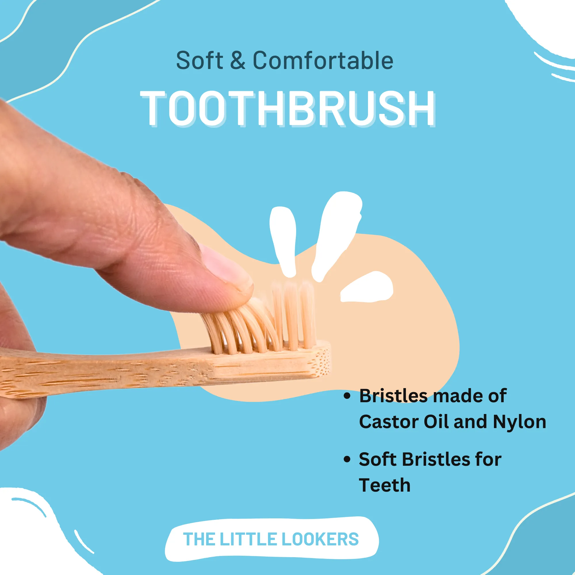 THE LITTLE LOOKERS Natural Bamboo Baby Toothbrush with Sensitive Gentle Soft Bristles for Babies/ Kids/Toddlers - Multicolor (Pack of 3)