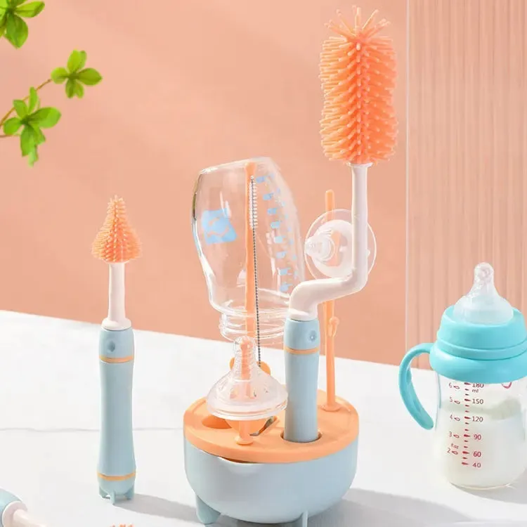 THE LITTLE LOOKERS Silicone Bottle Brush Set with Stand, 360° Rotating Silicone Bottle Cleaning Brush Cleaner Set, Long Handle 4 in 1 Multipurpose Silicone Baby Bottle Straw Cleaner Brush