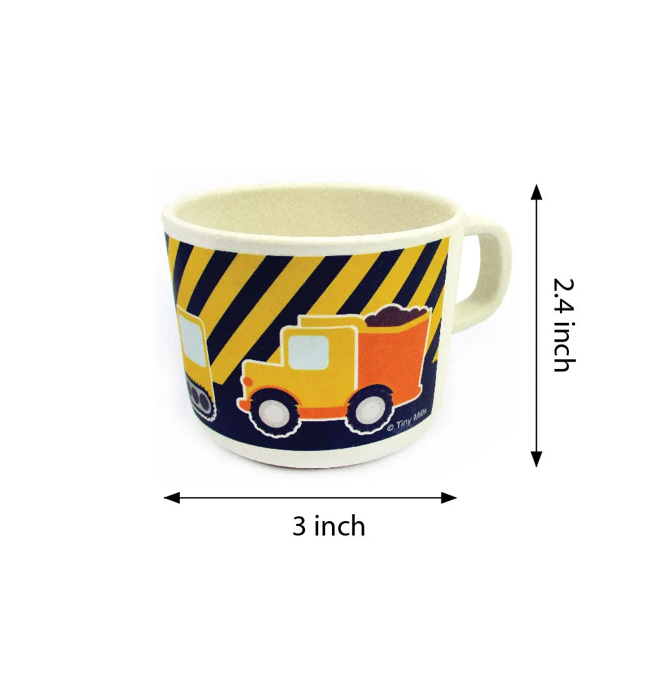 TINYMILLS 5-Piece Eco-Friendly Plant Fiber Dinnerware Set with Construction Trucks Design