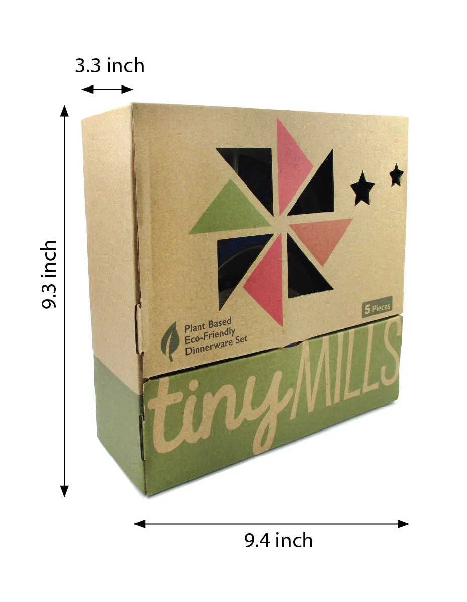 TINYMILLS 5-Piece Eco-Friendly Plant Fiber Dinnerware Set with Construction Trucks Design