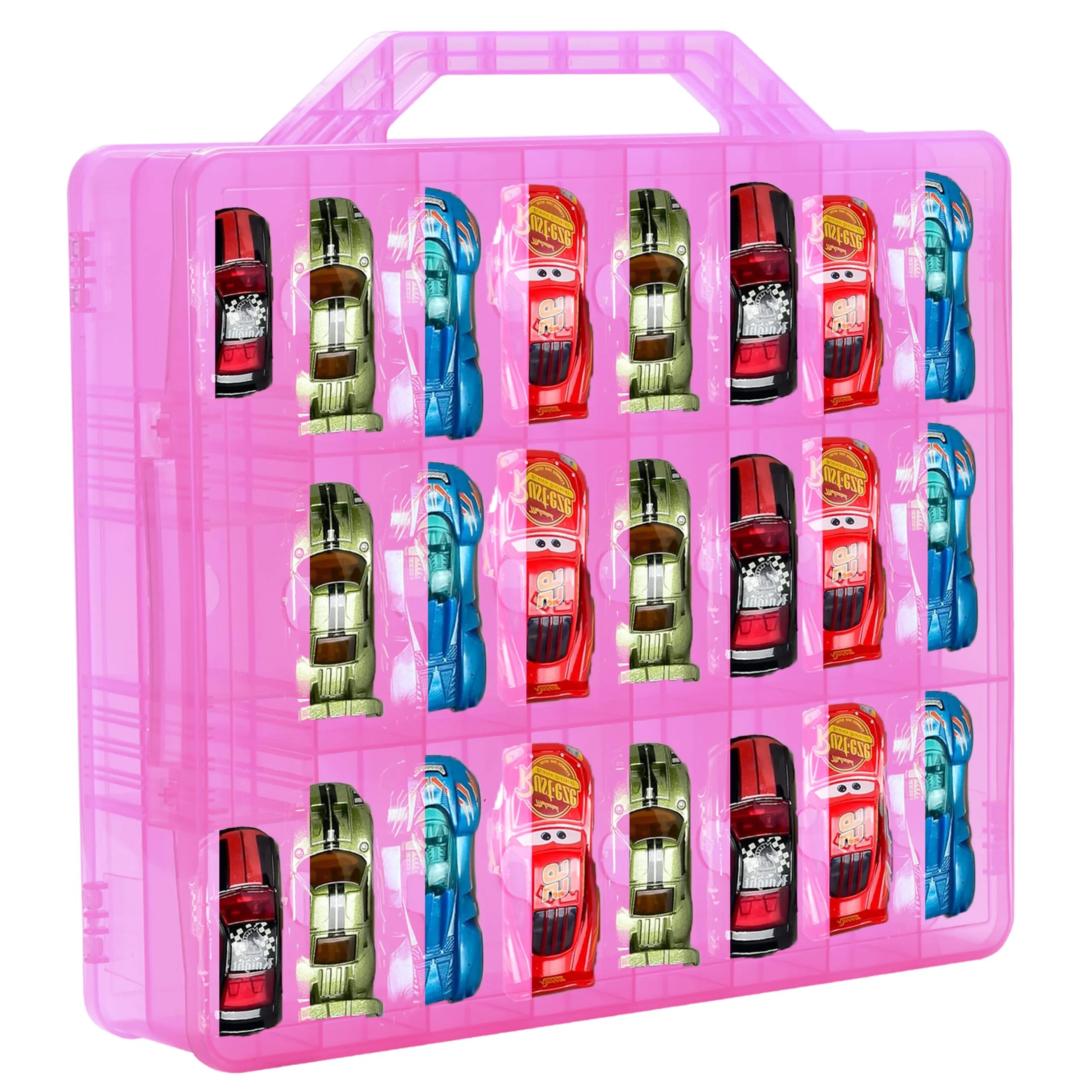 Toy Car Storage Organizer - Display Cases With 48 Compartments - Portable