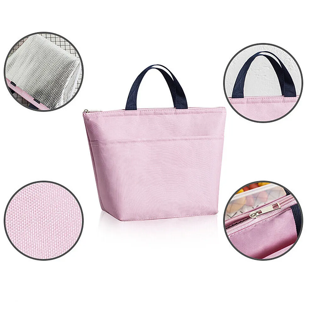 US 1-2Pcs Portable Lunch Tote Bag Oxford Thermal Insulated Storage Container Box