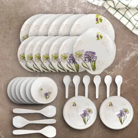 USHA SHRIRAM Dine Smart Melamine 32 Pieces Stylon Purple Flower Dinner Set Heat-Resistant | Durable | Shatter-Resistant | Light-Weight | BPA Free (Purple Flower)