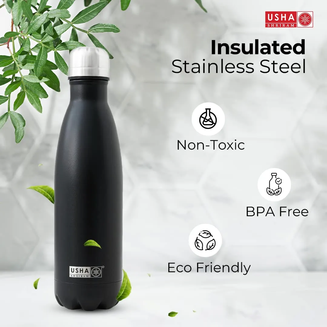 USHA SHRIRAM Insulated Stainless Steel Water Bottle (500ml) | Water Bottle for Home, Office & Kids | Hot for 18 Hours, Cold for 24 Hours | Rust-Free & Leak-Proof (Multi-Colour, Pack of 6)