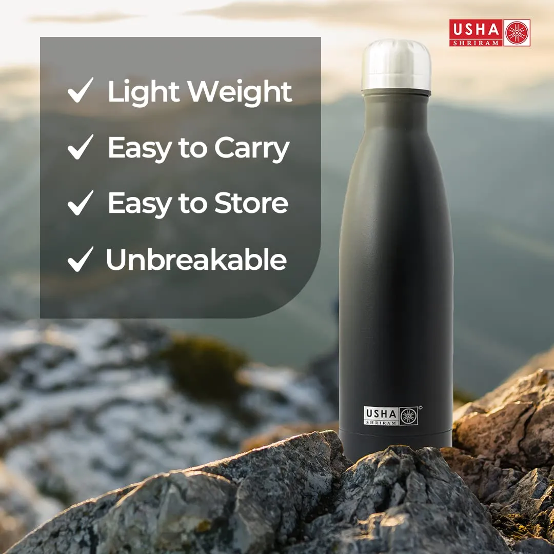 USHA SHRIRAM Insulated Stainless Steel Water Bottle (500ml) | Water Bottle for Home, Office & Kids | Hot for 18 Hours, Cold for 24 Hours | Rust-Free & Leak-Proof (Multi-Colour, Pack of 6)