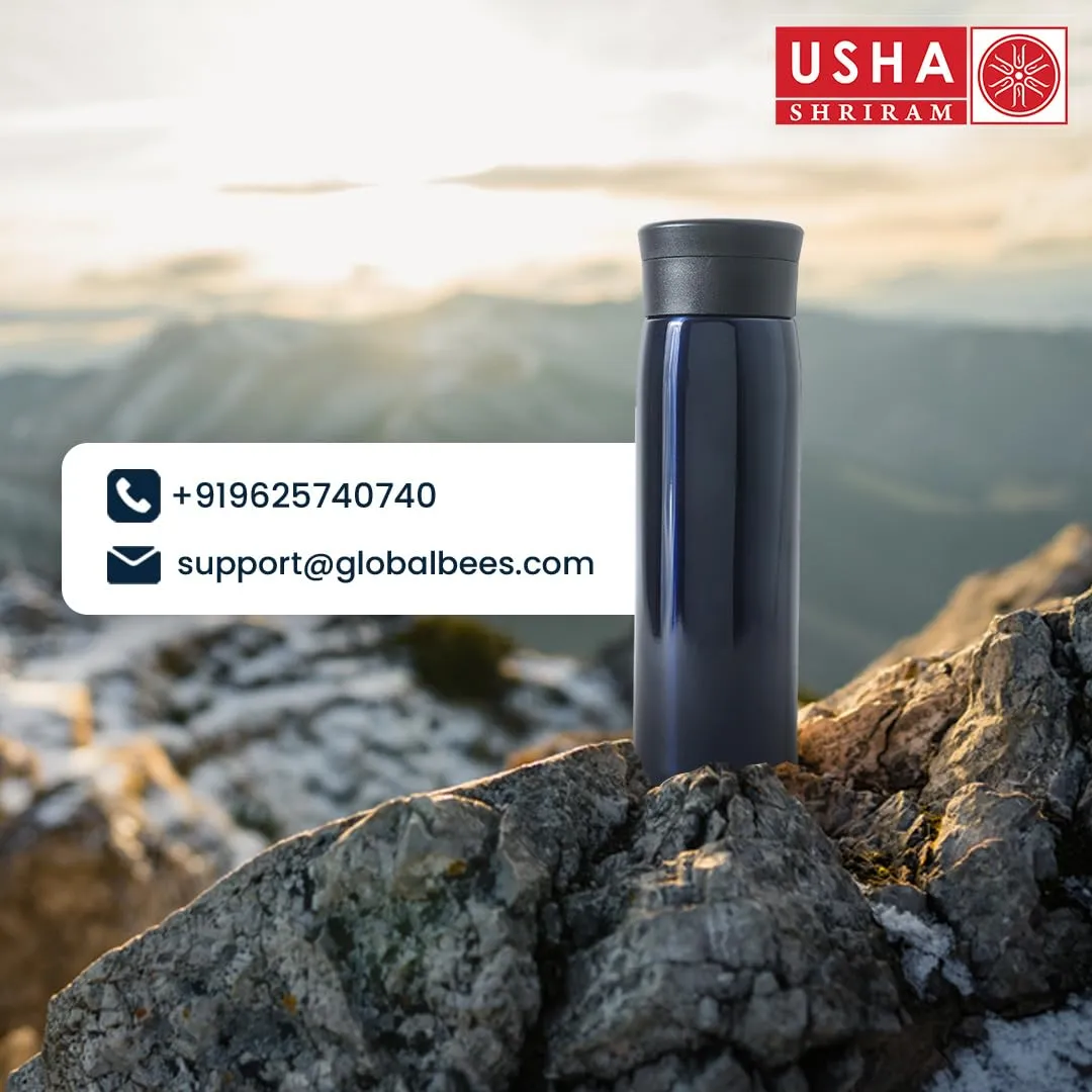 USHA SHRIRAM Insulated Stainless Steel Water Bottle (600ml) | Water Bottle for Home, Office & Kids | Hot for 18 Hours, Cold for 24 Hours | Rust-Free & Leak-Proof (Blue)