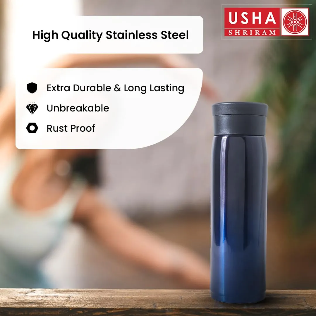 USHA SHRIRAM Insulated Stainless Steel Water Bottle (600ml) | Water Bottle for Home, Office & Kids | Hot for 18 Hours, Cold for 24 Hours | Rust-Free & Leak-Proof (Gradient Blue)