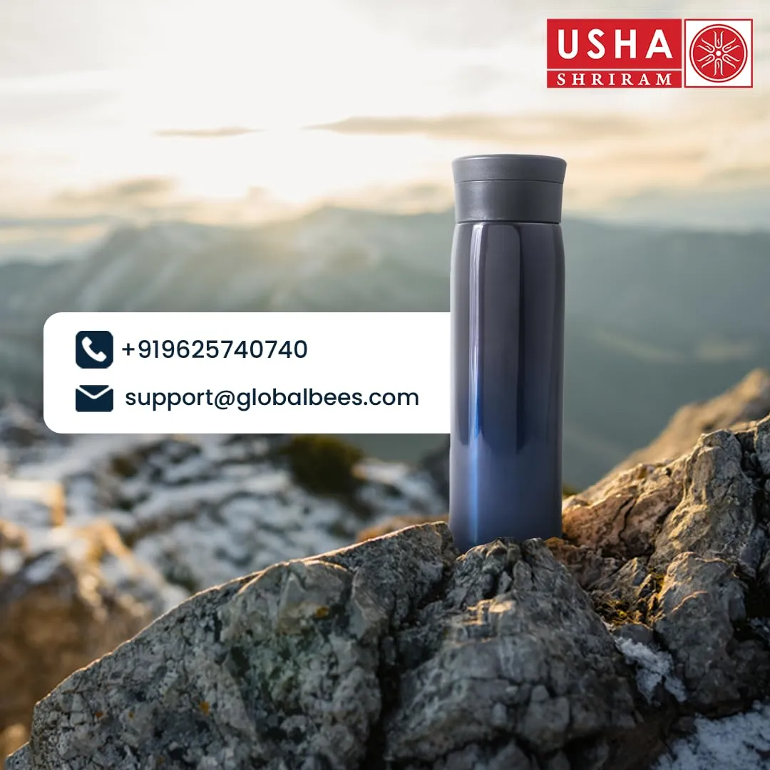 USHA SHRIRAM Insulated Stainless Steel Water Bottle (600ml) | Water Bottle for Home, Office & Kids | Hot for 18 Hours, Cold for 24 Hours | Rust-Free & Leak-Proof (Gradient Blue)