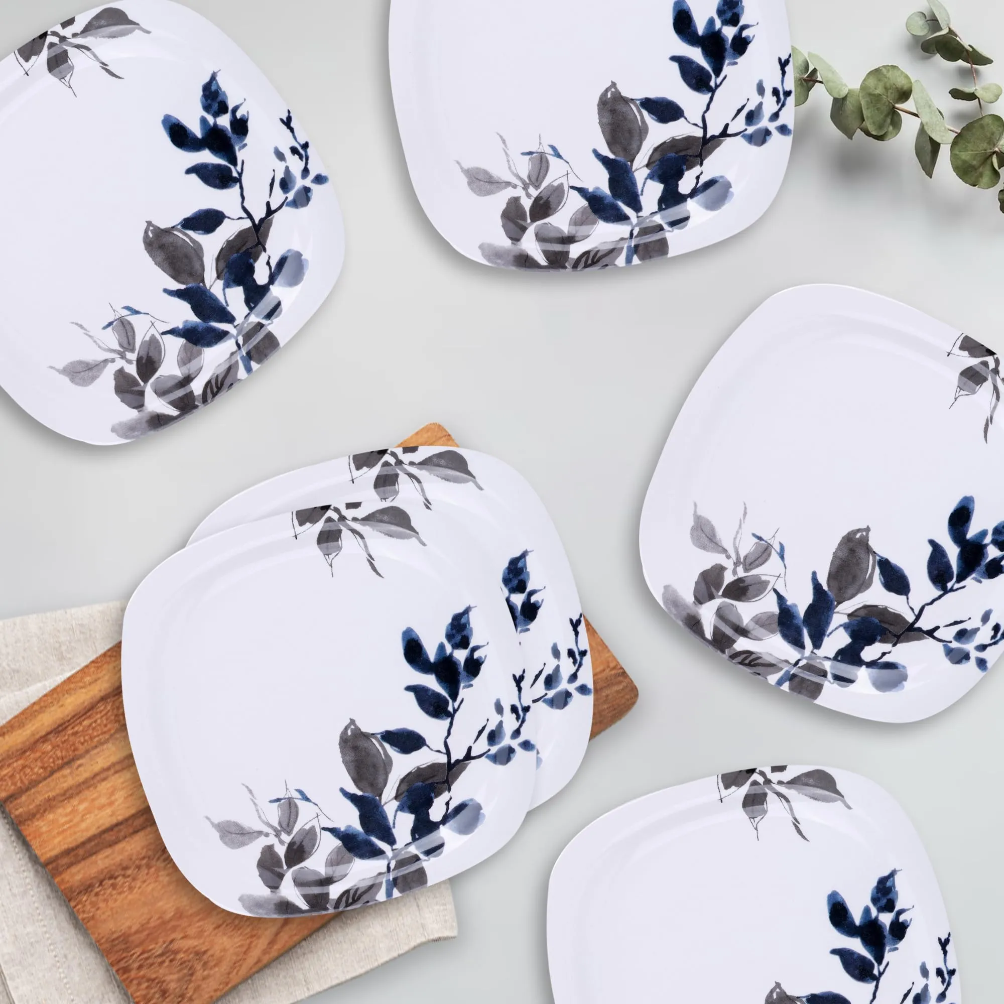 USHA SHRIRAM Melamine 6 Plate Set | Fibre Dinner Set for Family | Melamine Set | Unbreakable | Heat Resistant| Durable| Shatter Resistant | Light Weight| BPA Free (Blue Bail)