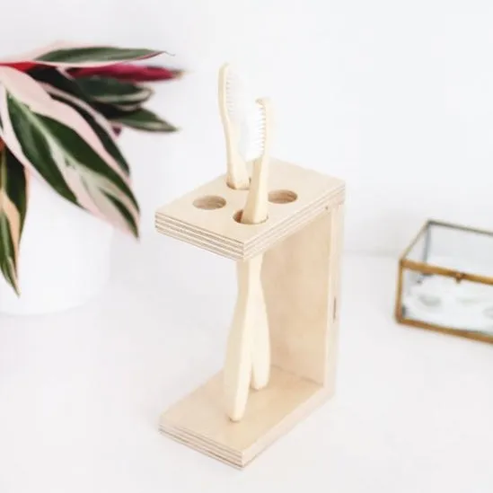 Wooden Bathroom Toothbrush And Toothpaste Holder/Stand ( With Complementary Coaster ) By Miza